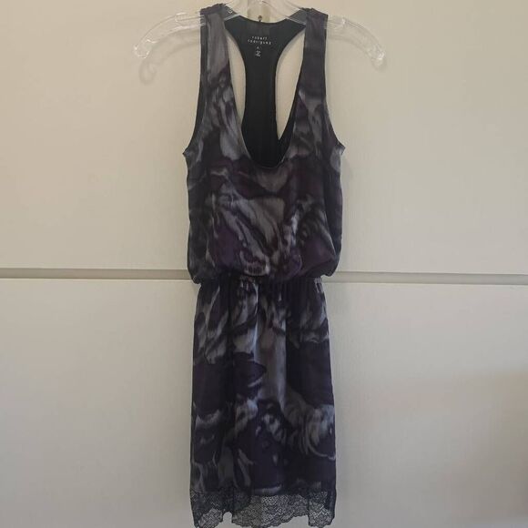 ROBERT RODRIGUEZ Purple and Black Printed Silk and Lace Trim Tank Dress,Nwot, 0 - Picture 3 of 9